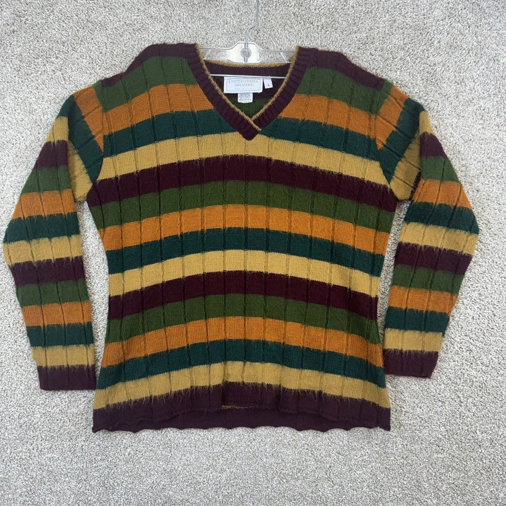 United States Sweaters Striped V-Neck Men L Multicolor Vintage 90s Grunge Ribbed